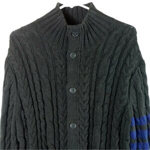 Gap Cardigan Sweater Mens M Gray Cable Knit Chunky Preppy Academia Stripe